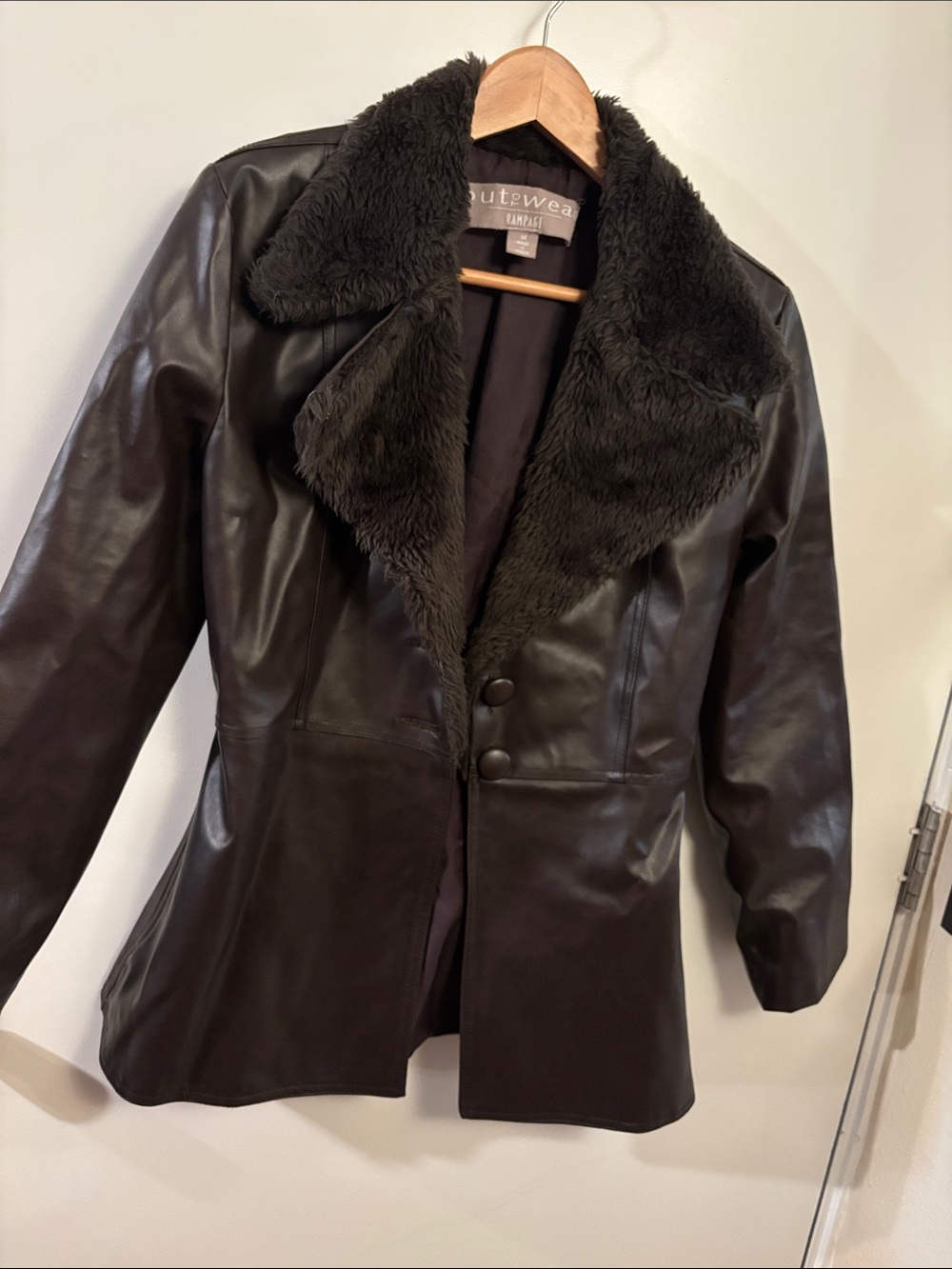 Rampage Dark Brown Faux Leather Jacket with Faux Fur Collar